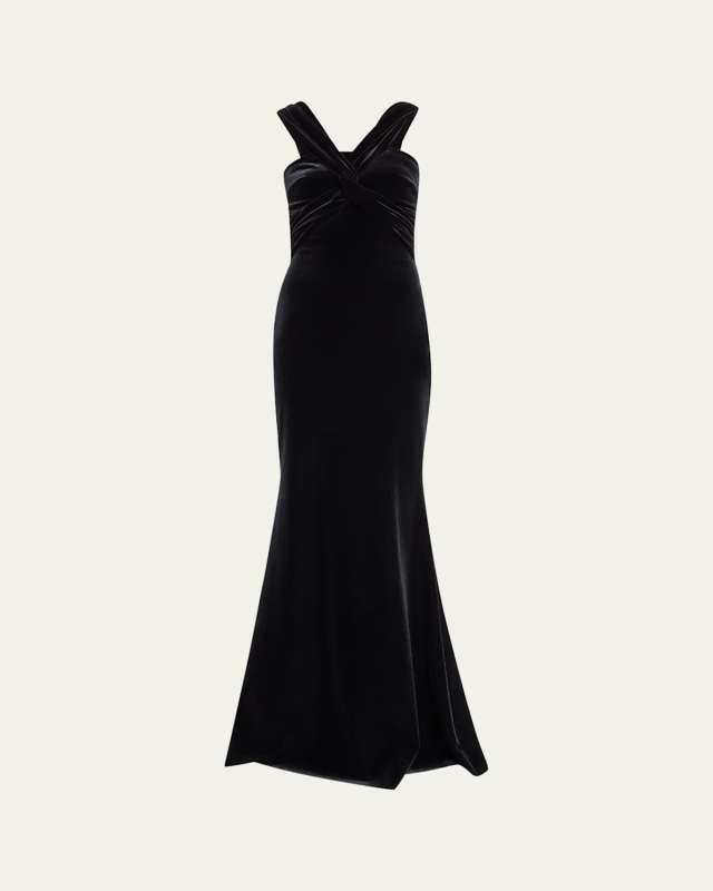 Datai Velvet Halter Column Gown